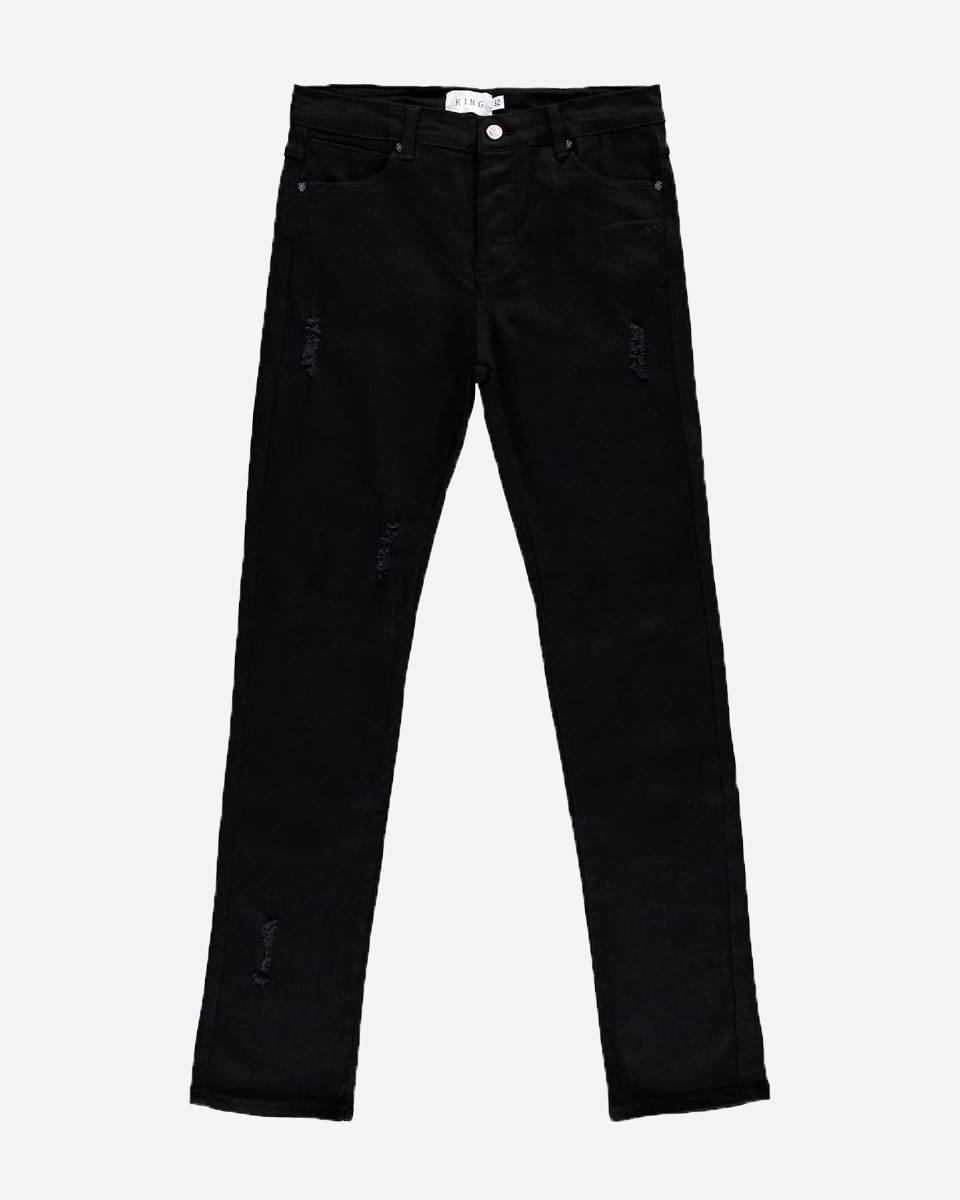 E15 Slim Fit Denim Jeans - Distressed Black Overdye Wash