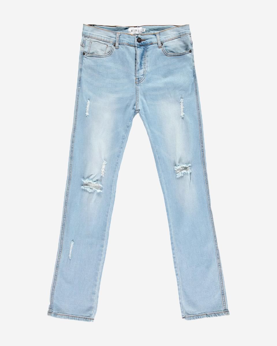 E15 Slim Fit Denim Jeans - Distressed Light Wash
