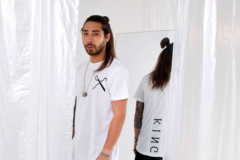 Model wears t-shirt from King Apparel Autumn / Winter 2015 collection