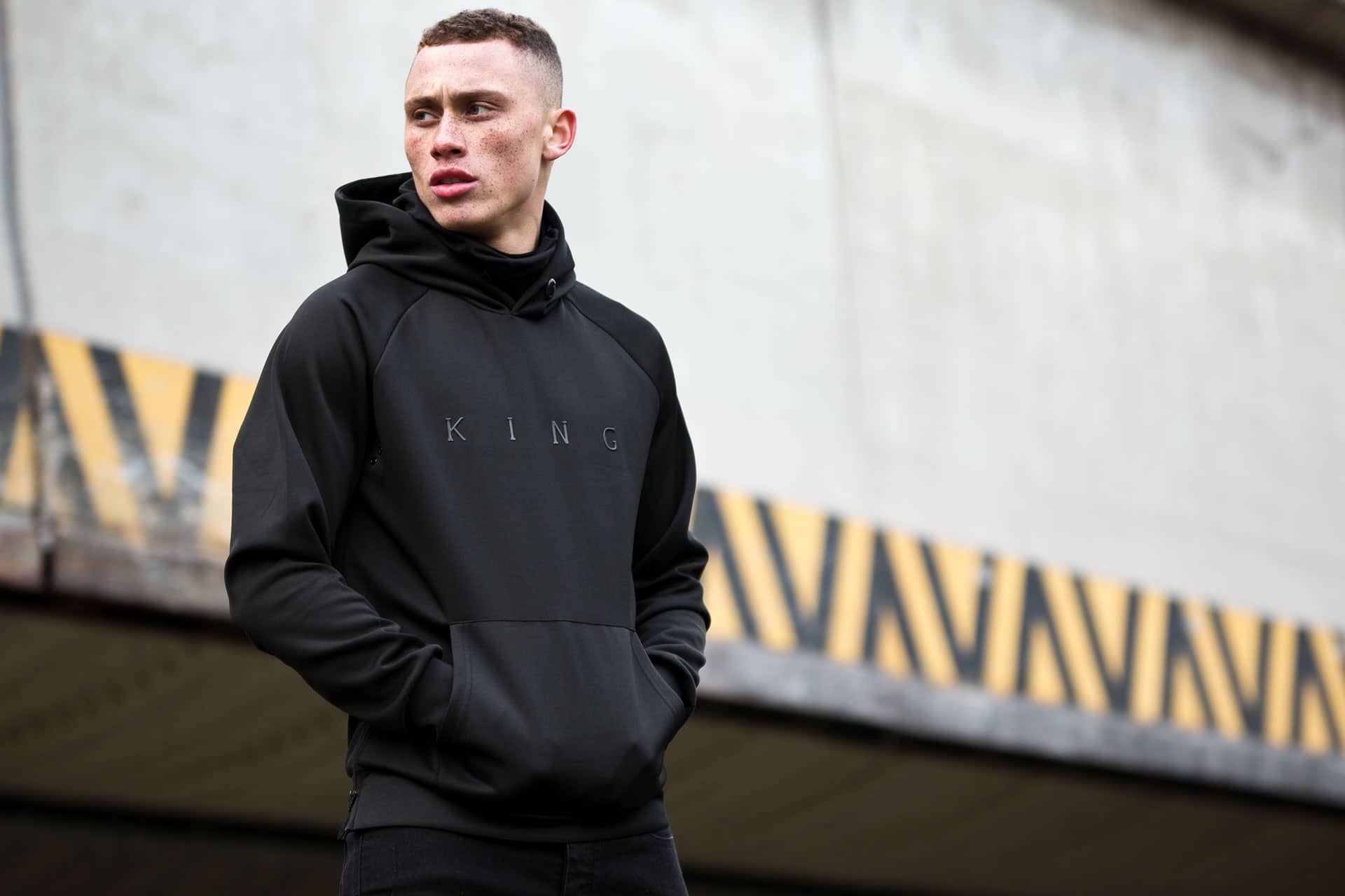 Model wears hoodie from King Apparel Autumn / Winter 2017 collection