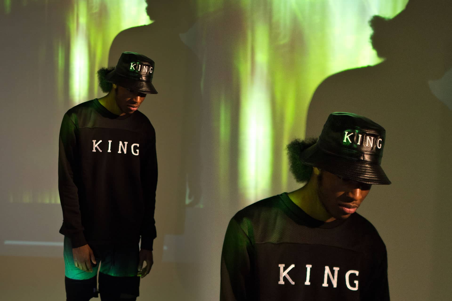 Model wears bucket hat and sweatshirt from King Apparel Spring / Summer 2015 collection