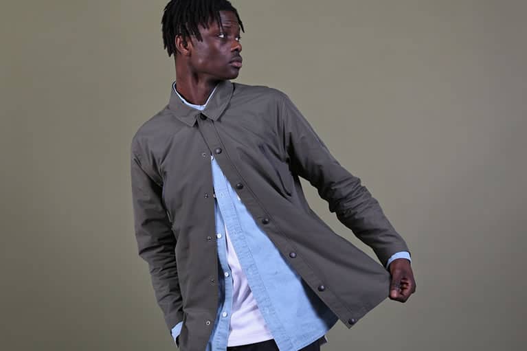 Model wears shirt and jacket from King Apparel Spring / Summer 2016 collection