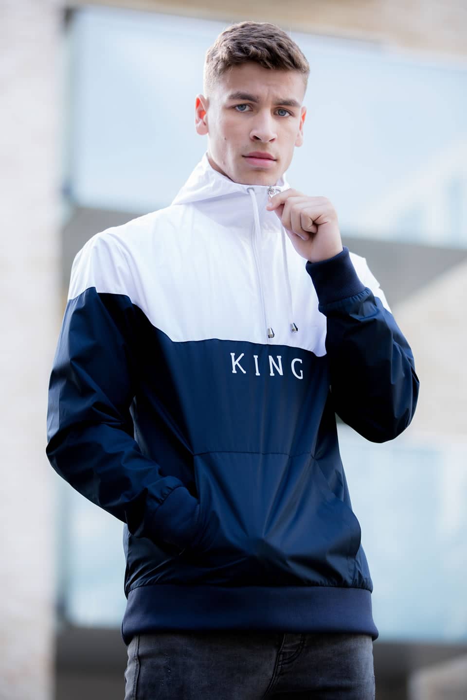 Model wears jacket from King Apparel Spring / Summer 2018 collection