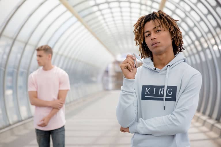 Models wear t-shirt and hoodie from King Apparel Spring / Summer 2018 collection