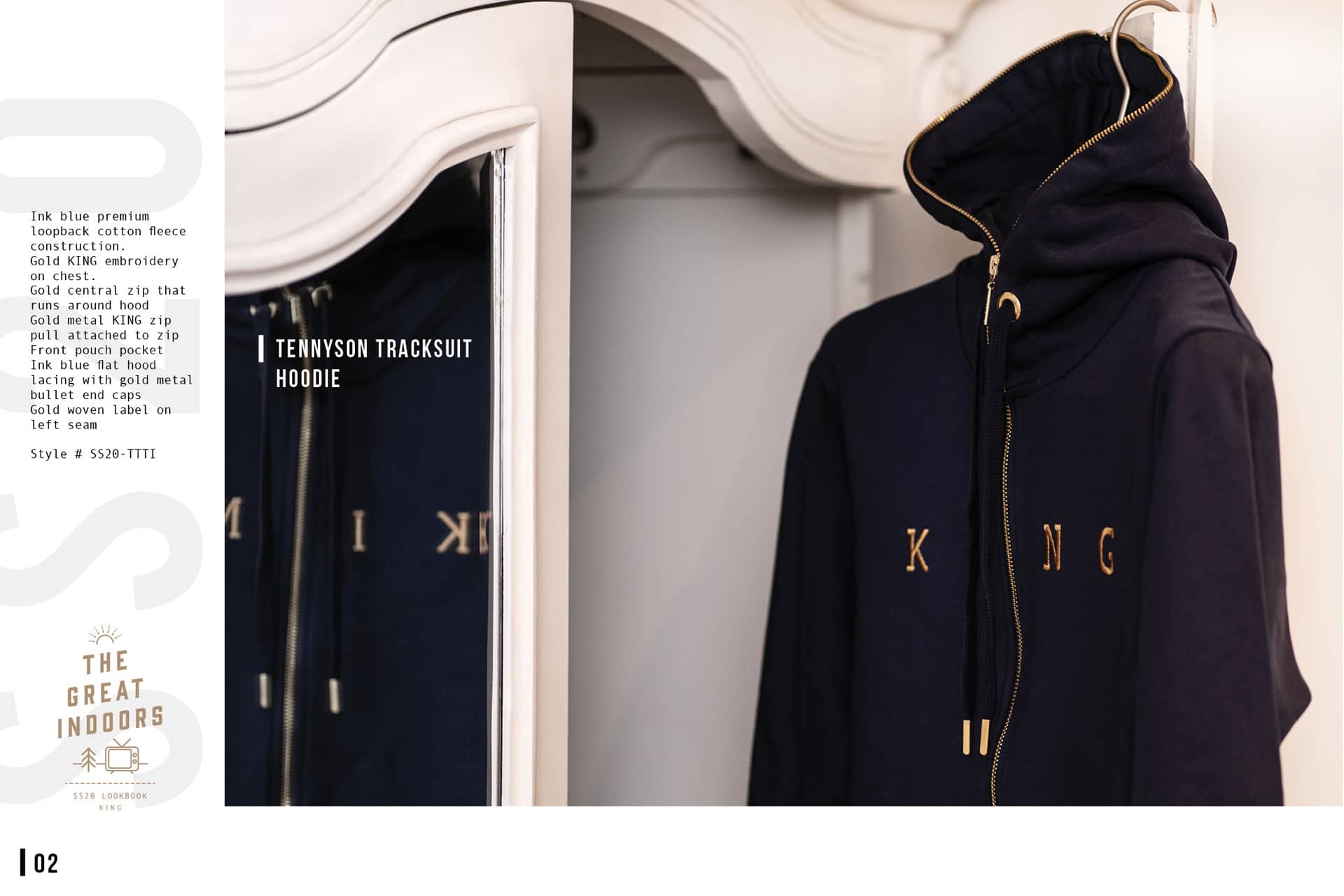 King Apparel Tennyson Gold tracksuit hoodie in ink blue