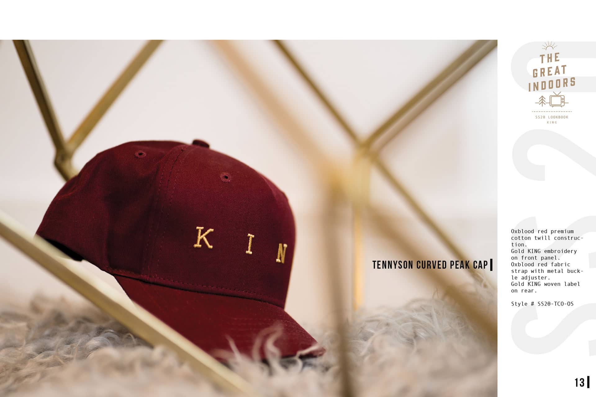 King Apparel Tennyson Gold curved peak cap in oxblood red