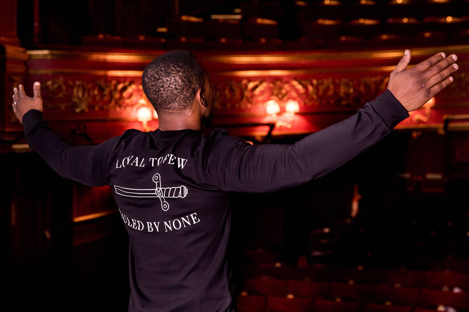 Ashley Walters wears long sleeve t-shirt from King Apparel Autumn / Winter 2018 collection